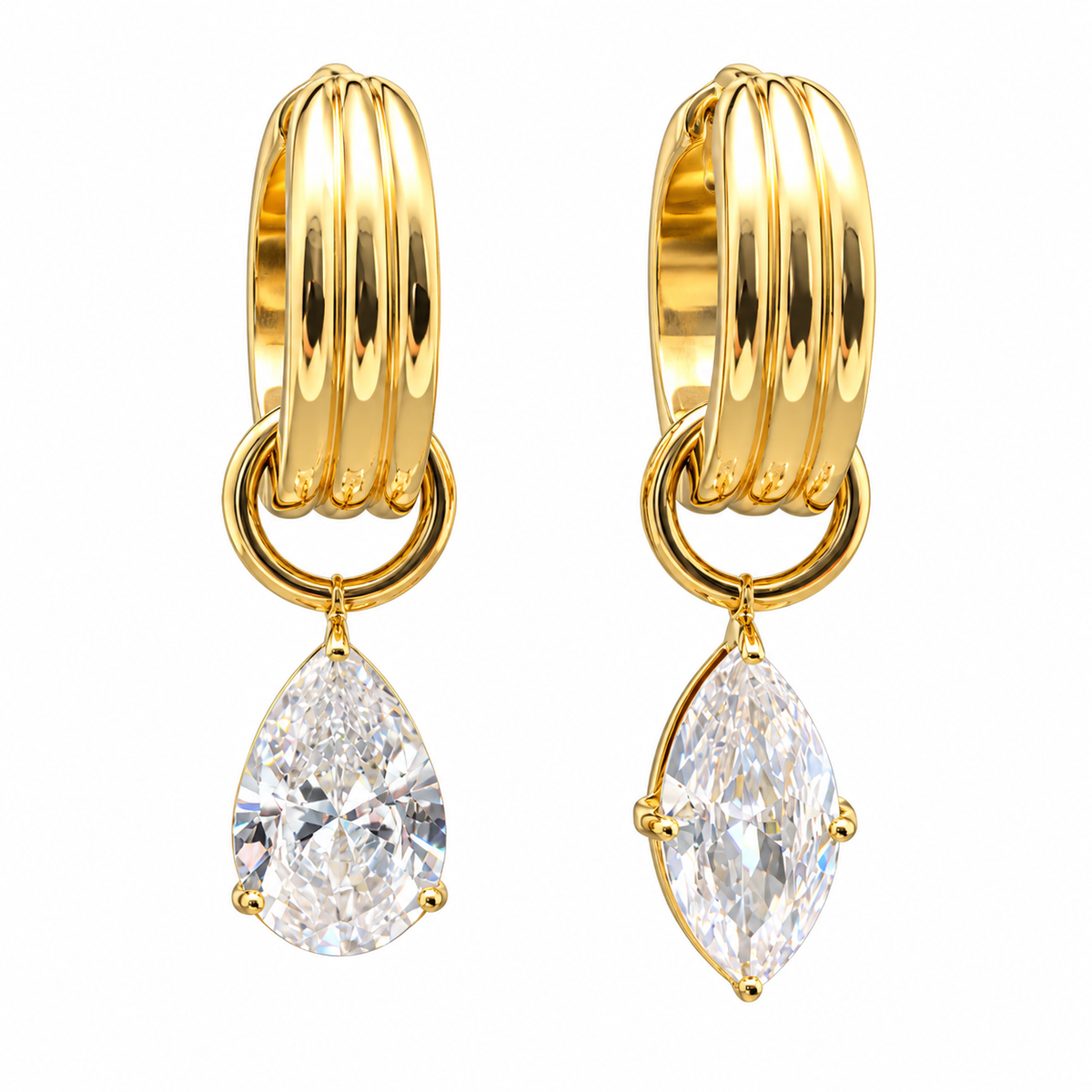 18K gold-plated huggie earrings with an asymmetric line of zircon stones