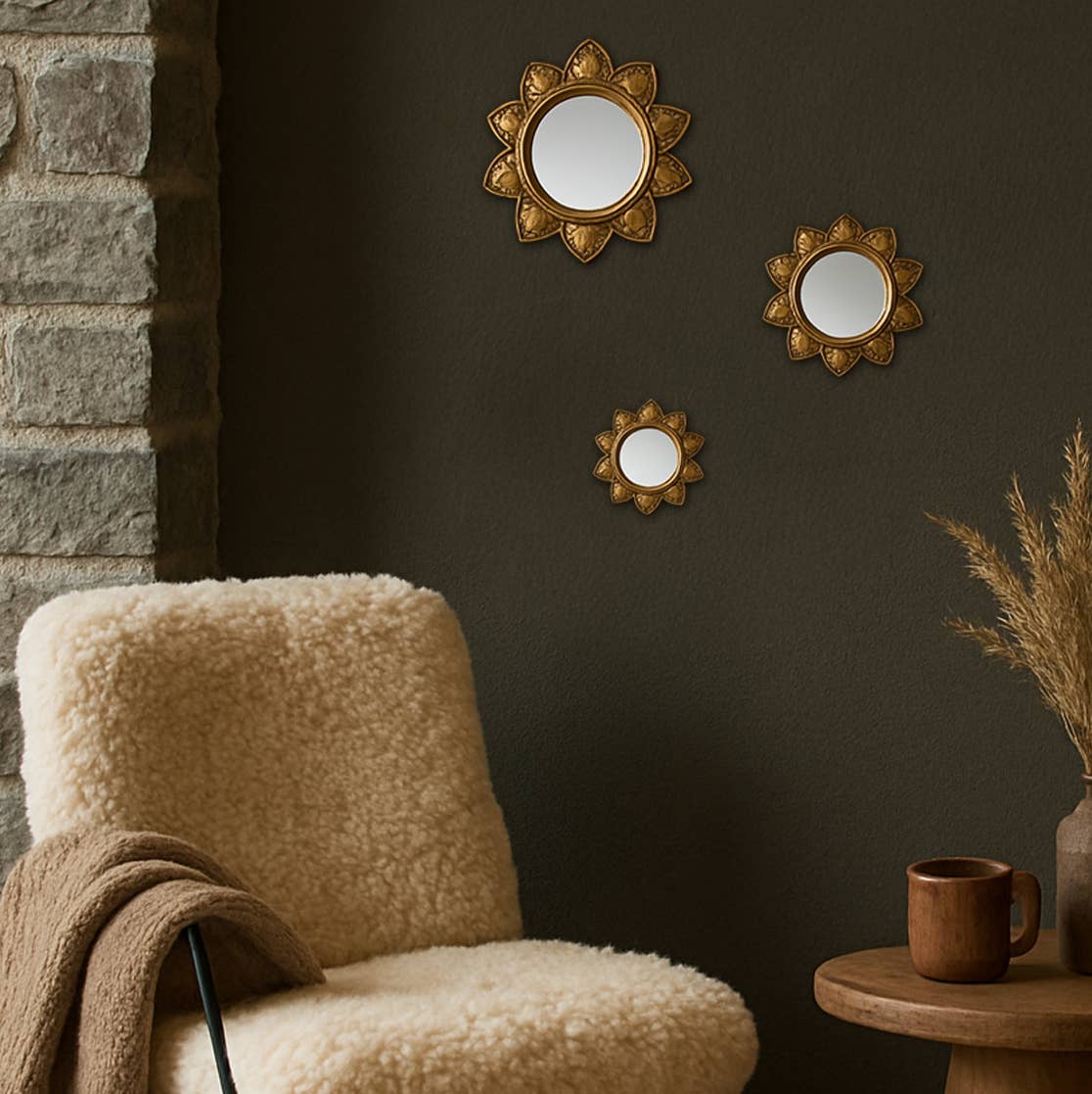Mediterranean-inspired large brass wall mirror