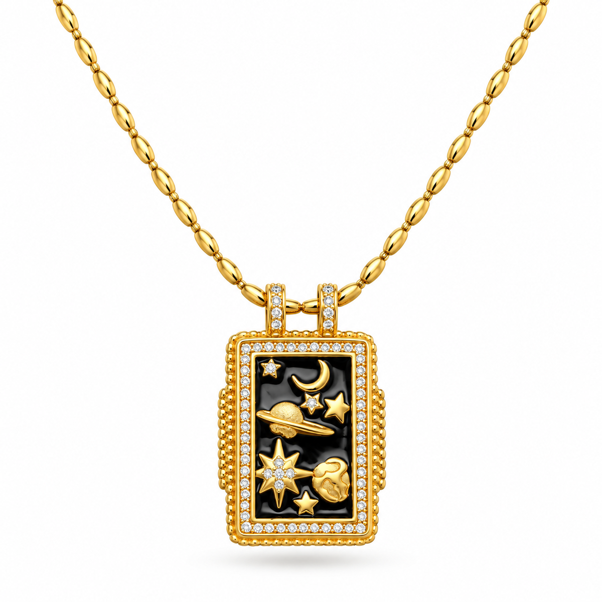 18K gold-plated necklace with a zircon-set tarot card pendant