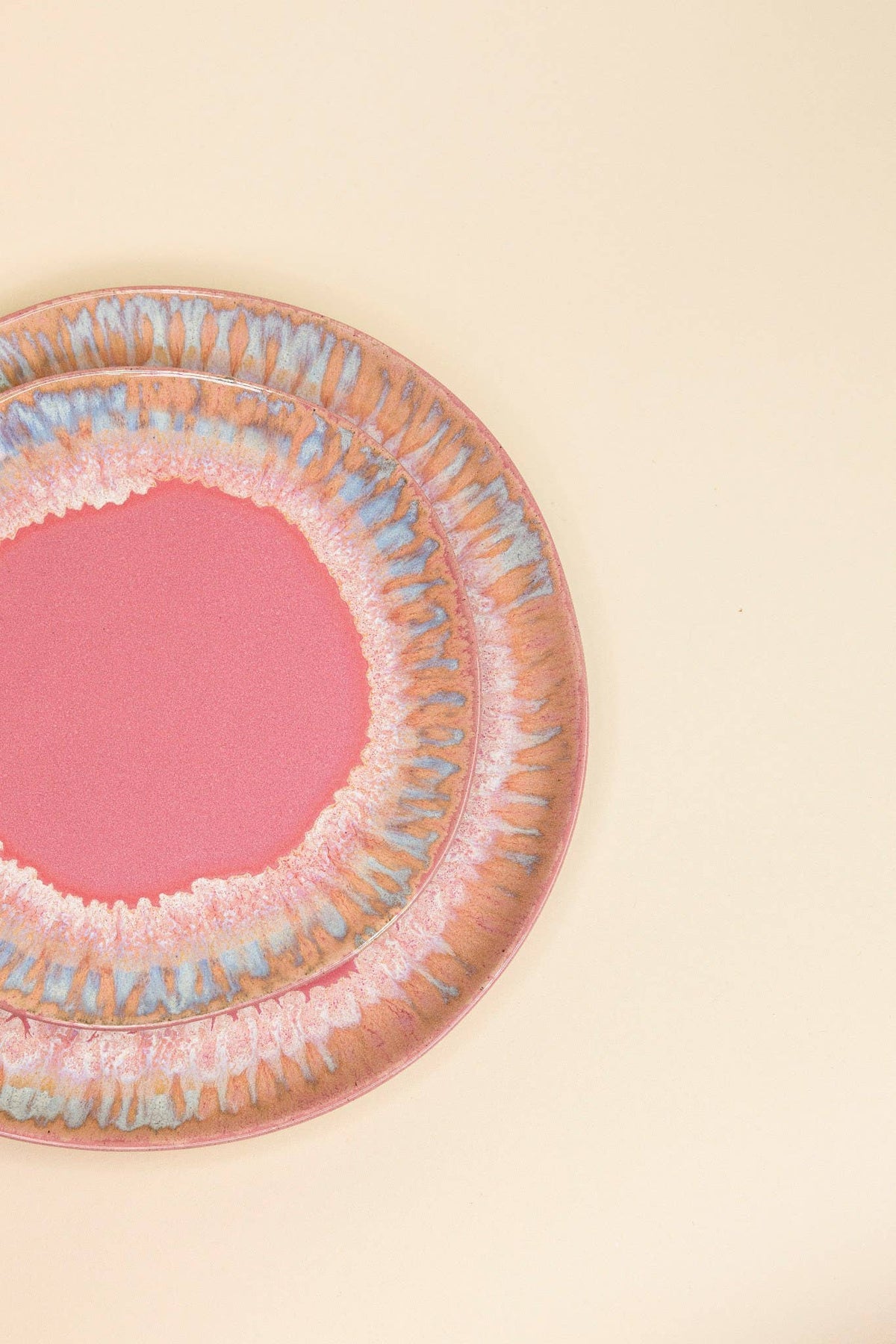 Pôr do Sol small plate stacked with big plate, hand-glazed pink ceramics