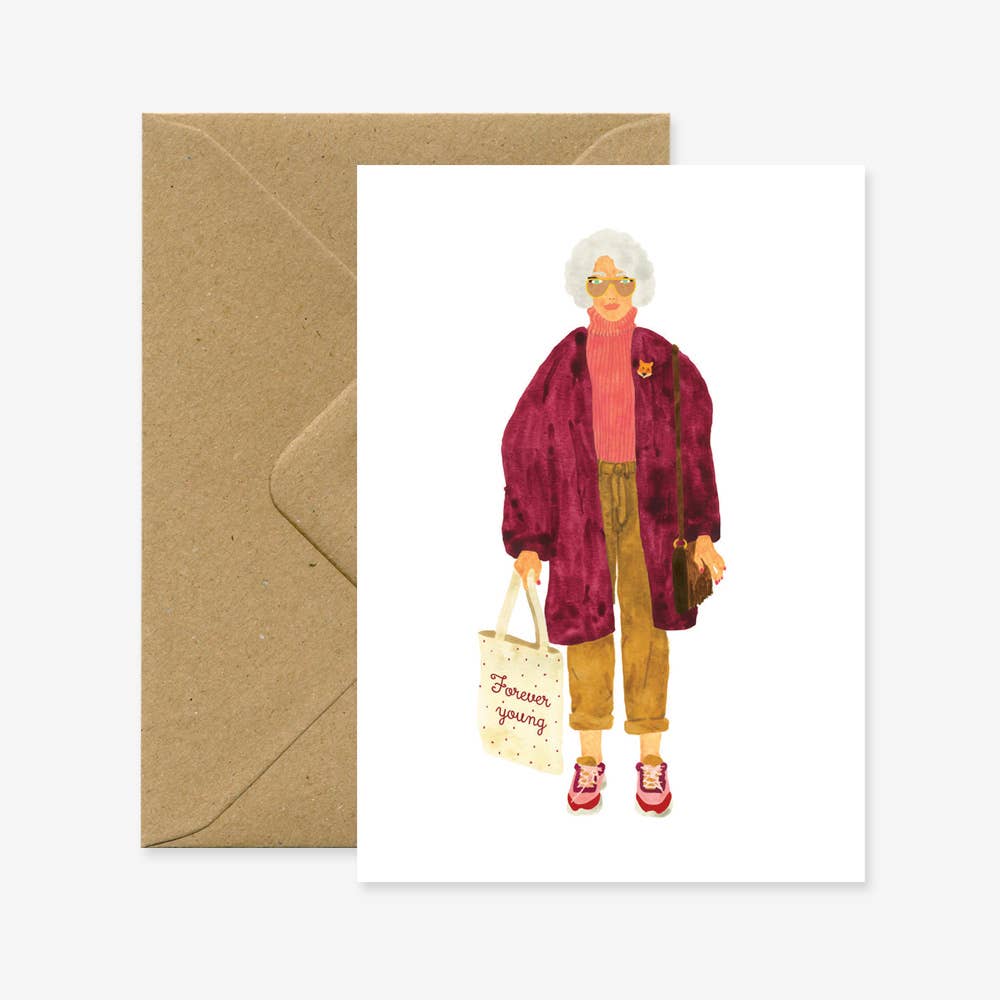 Forever Young fashion-inspired birthday greeting card