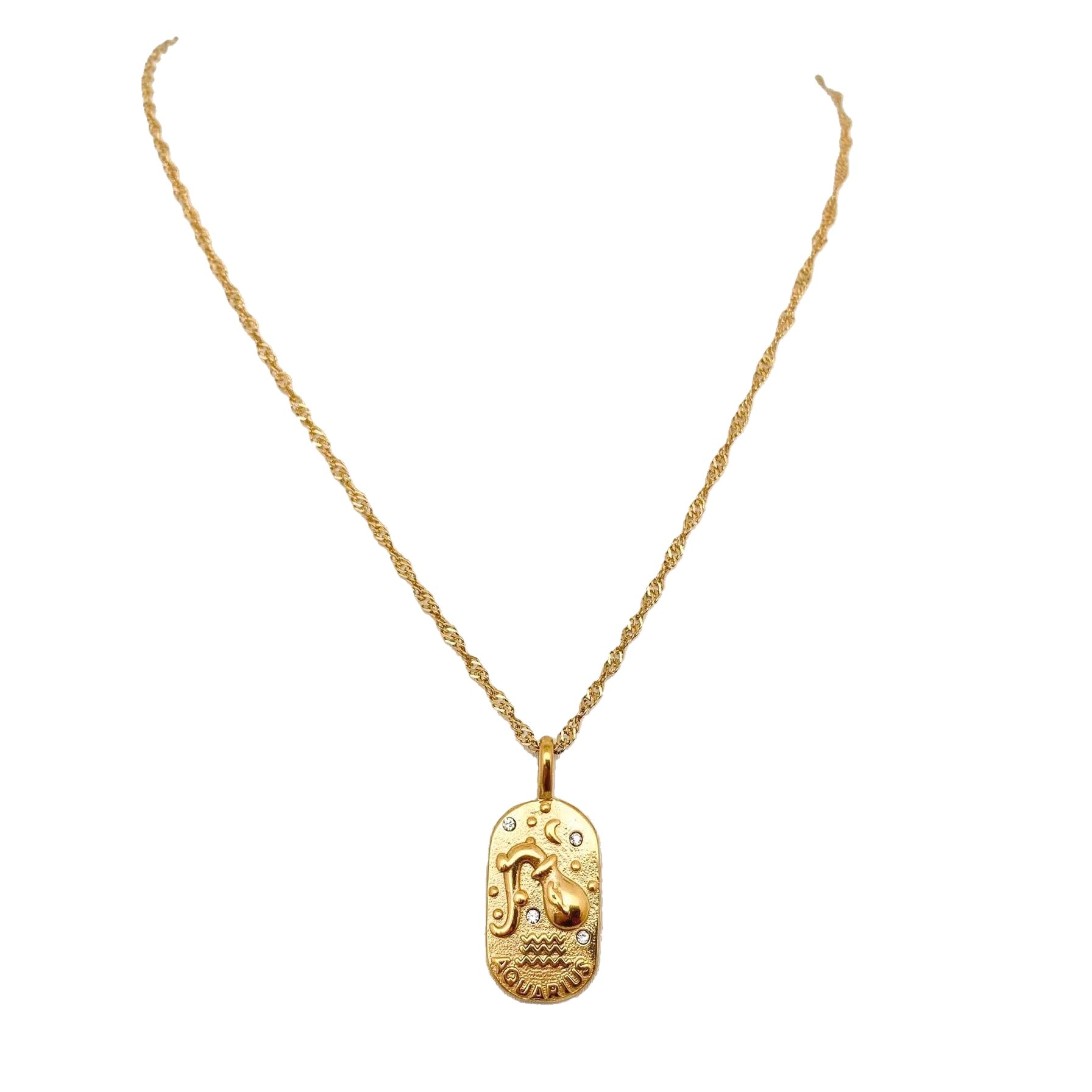Aquarius zodiac necklace in 18K gold plated stainless steel