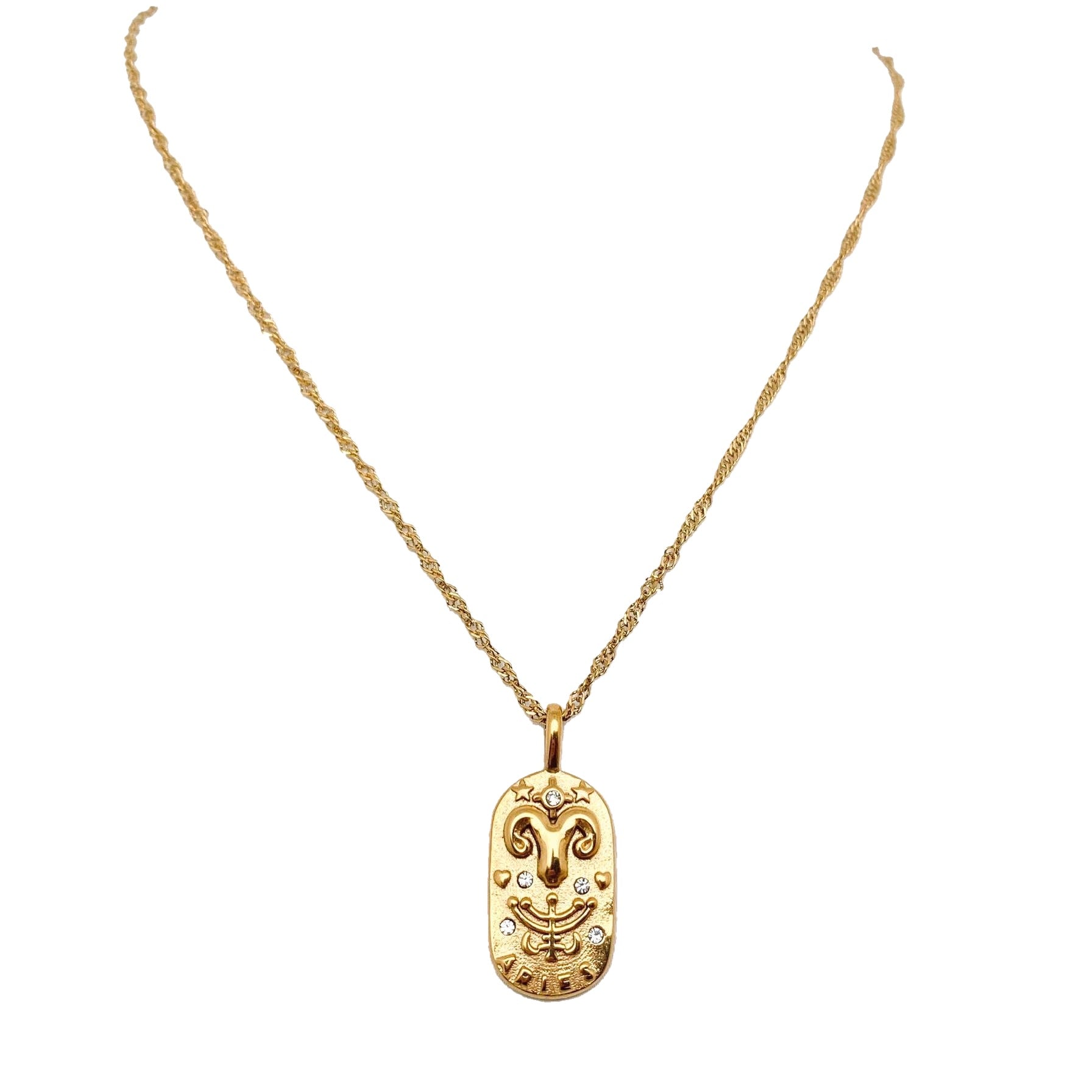 Aries gold necklace on a white background