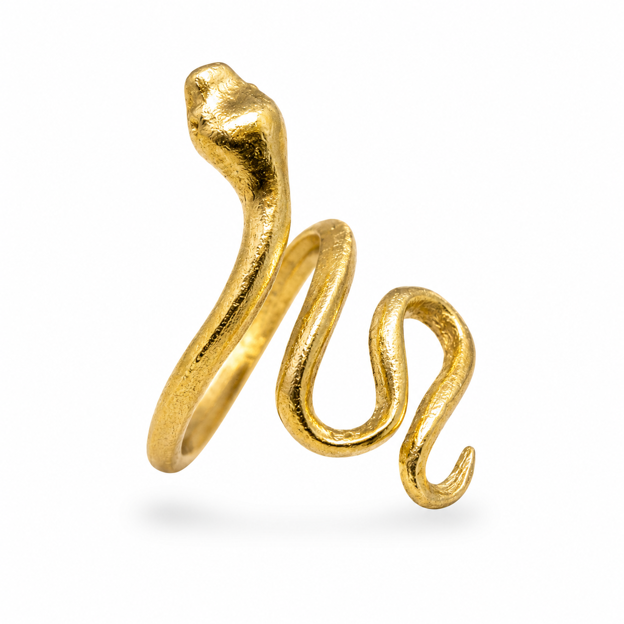 Gold snake-shaped earring on a white background