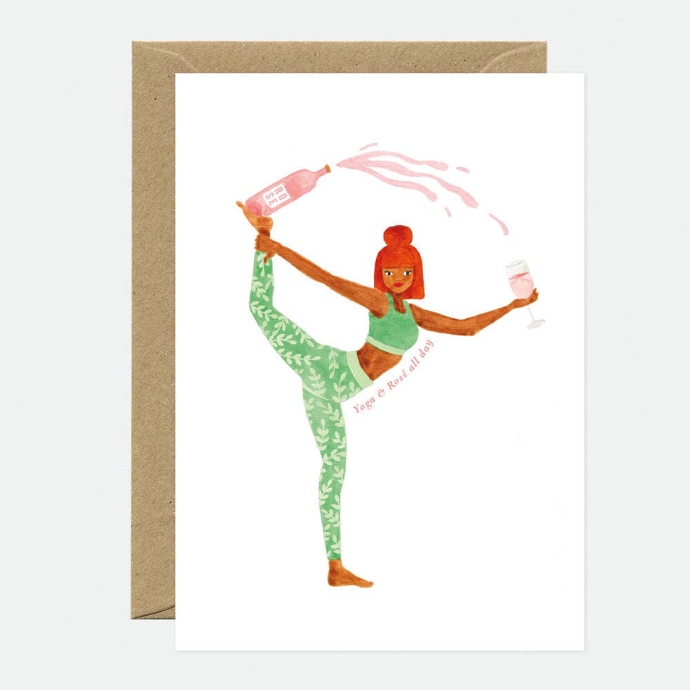 Cute yoga greeting card for birthdays and wellness lovers