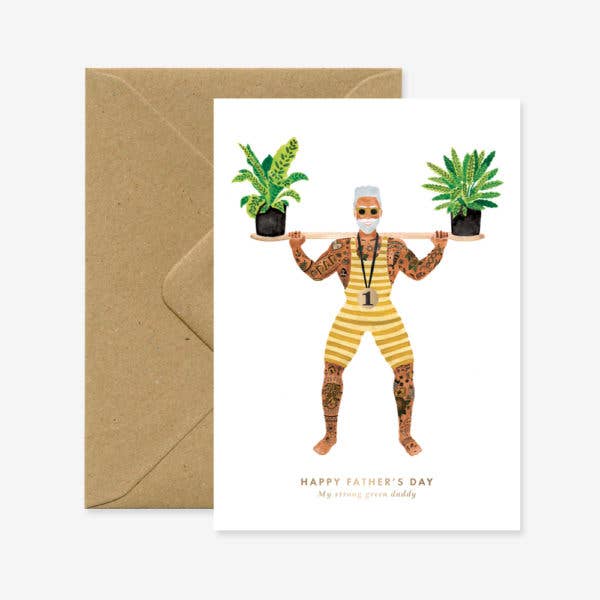 Strong Dad Father’s Day greeting card with gold foil details