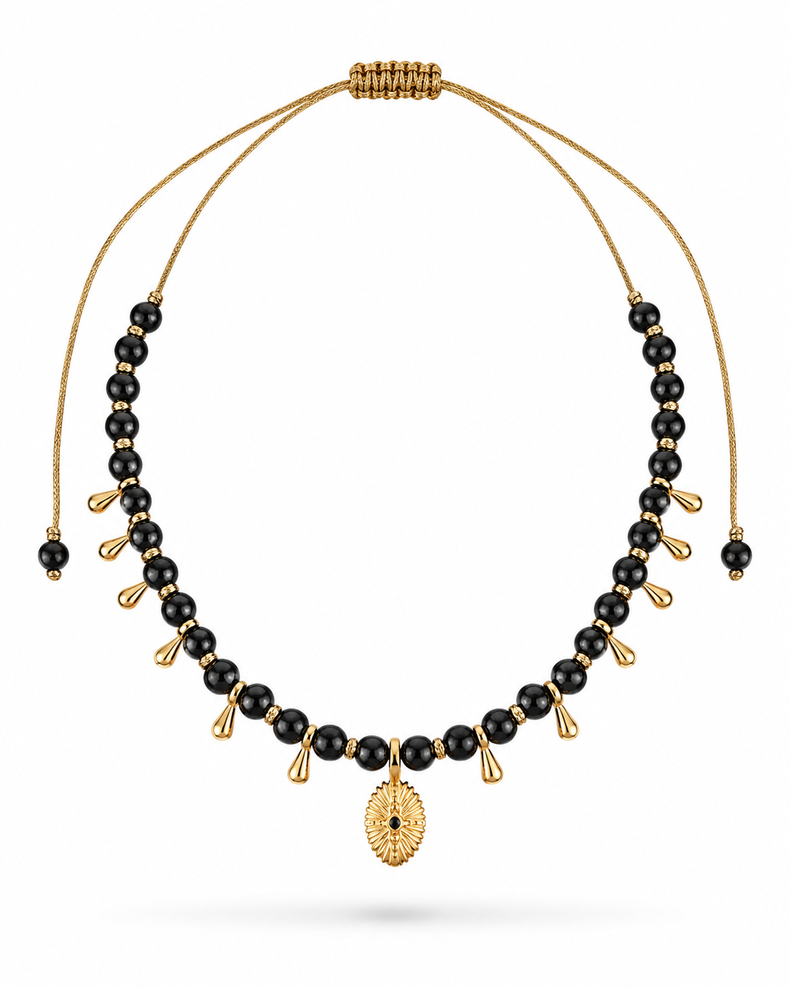 Black Hematite & Gold Charm Necklace — Cross