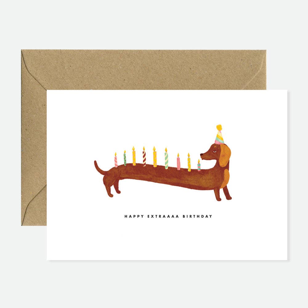 Illustrated dachshund birthday greeting card on premium paper