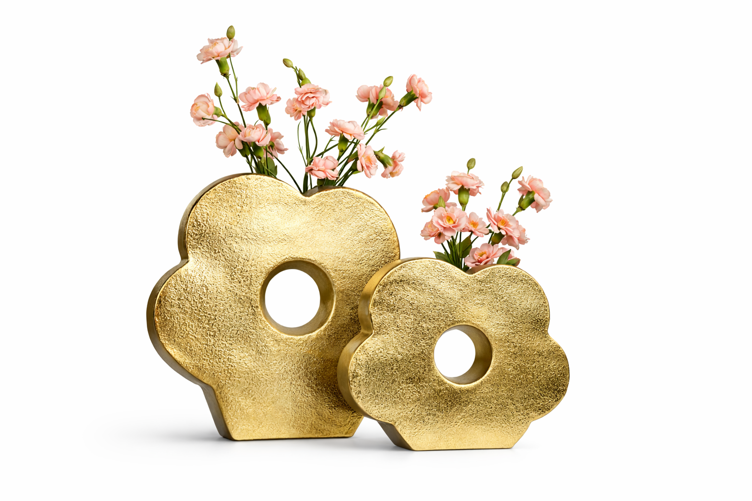 Gold flower shaped vase with sculptural artistic design