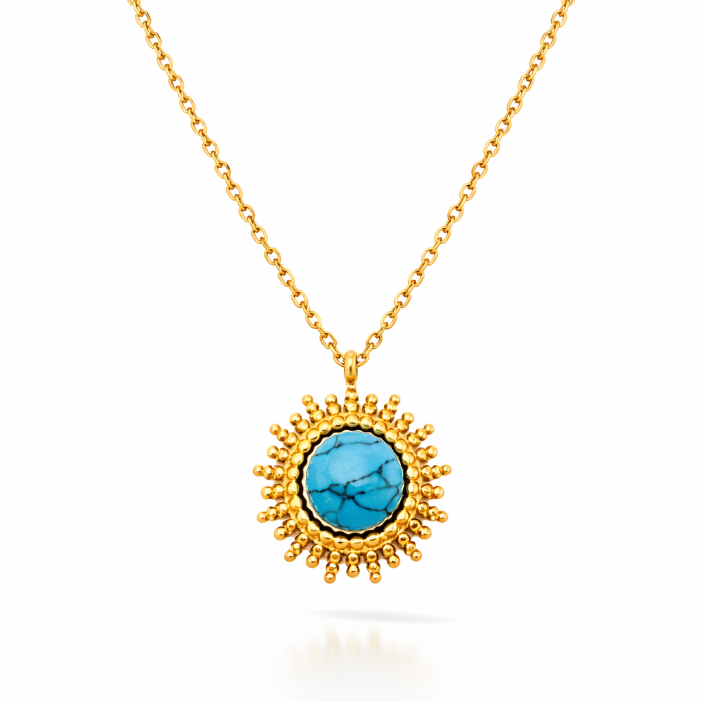 Turquoise pendant necklace in 18K gold-plated stainless steel