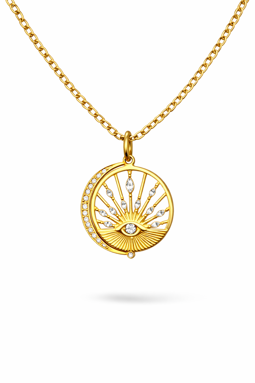 Gold plated sun and moon medallion necklace