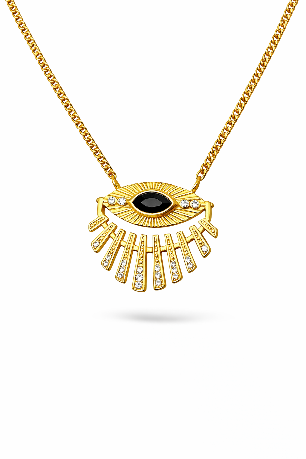 Eye of God pendant necklace with zircon inlay and gold-plated finish