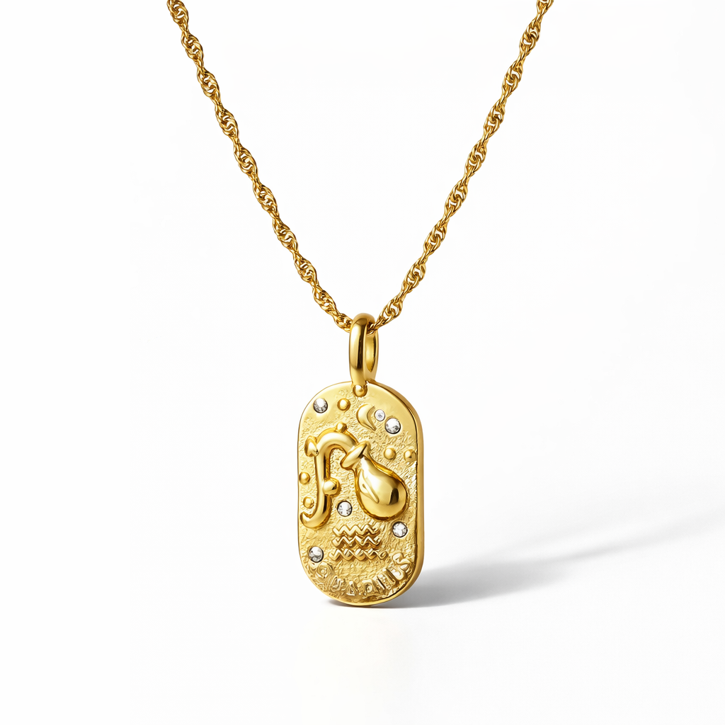 Aquarius zodiac necklace in 18K gold plated stainless steel