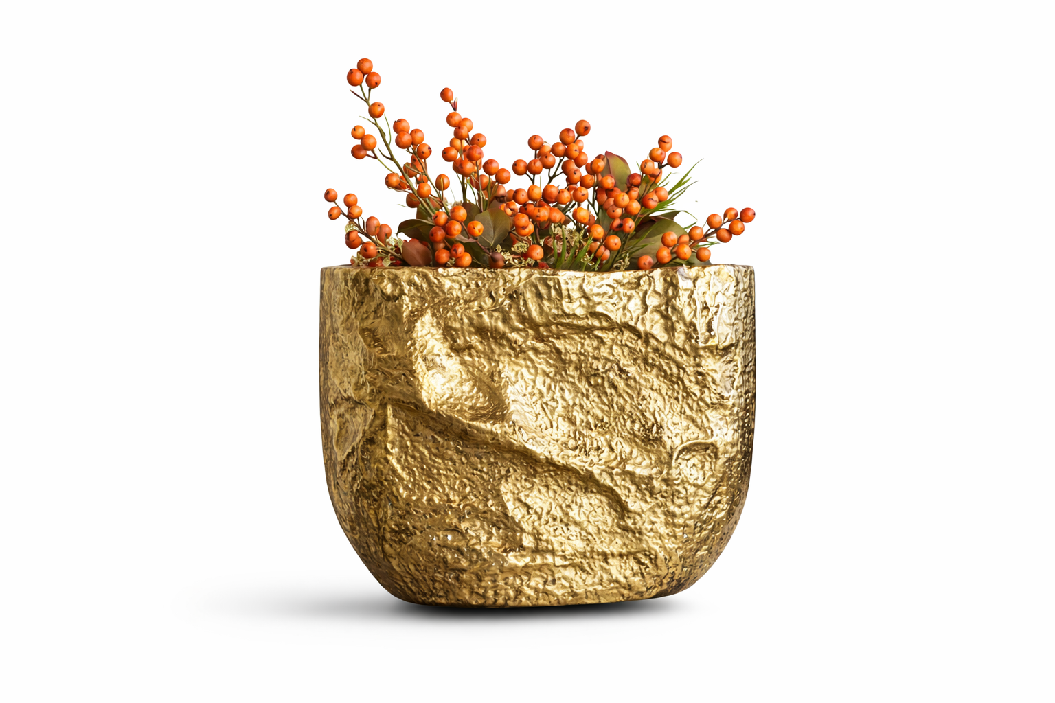 Textured gold large vase with sculptural decorative finish