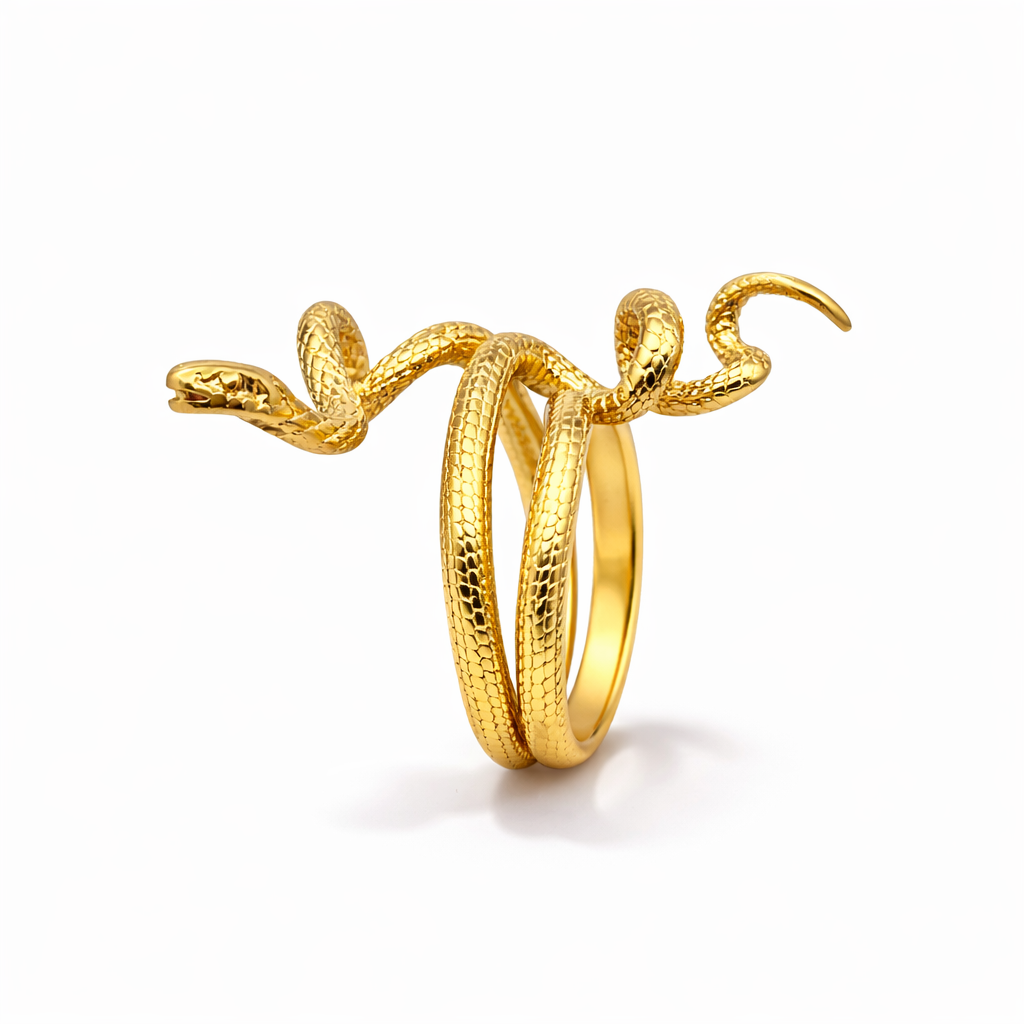 Gold tone stainless steel snake statement ring