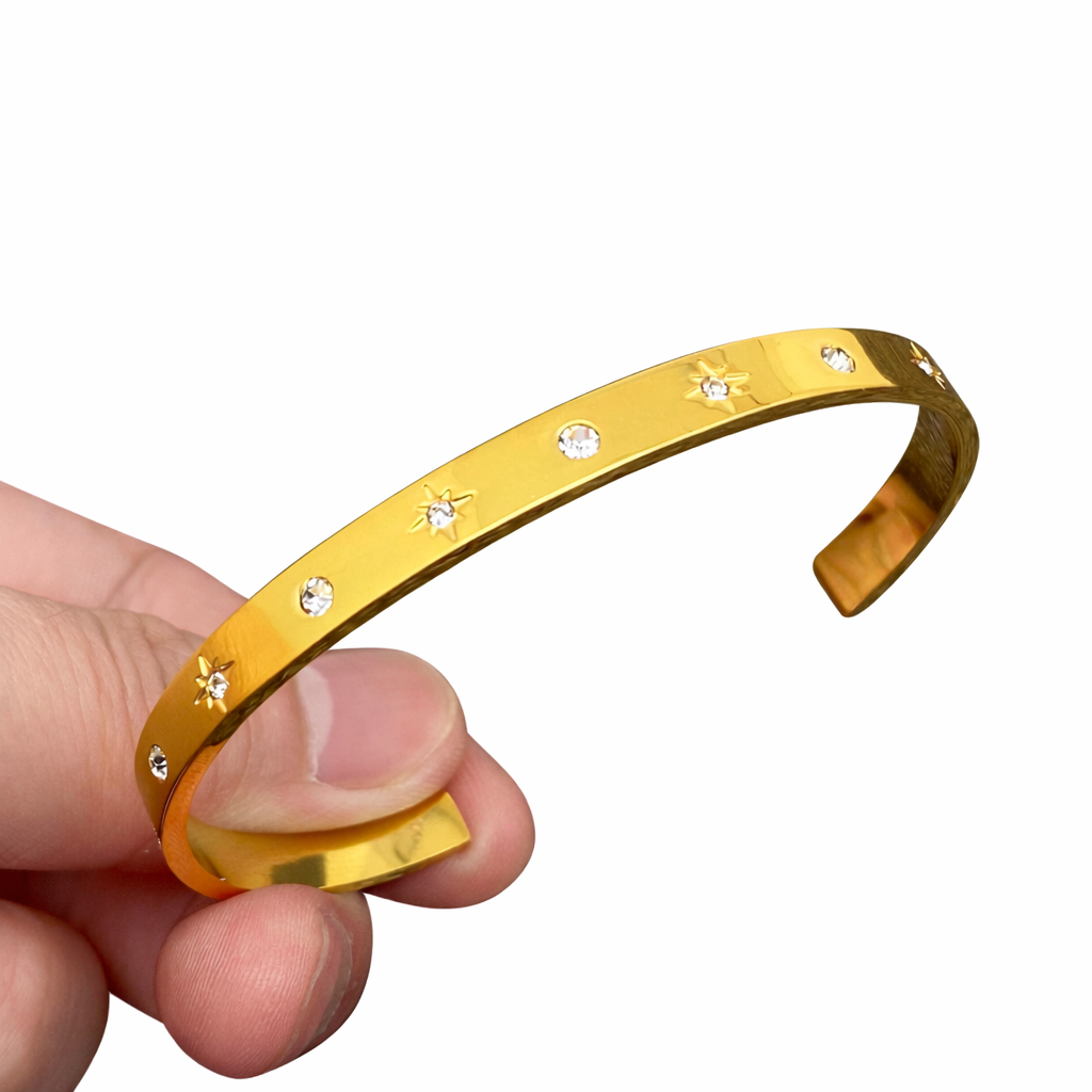18K gold-plated cuff bracelet with CZ starburst detailing