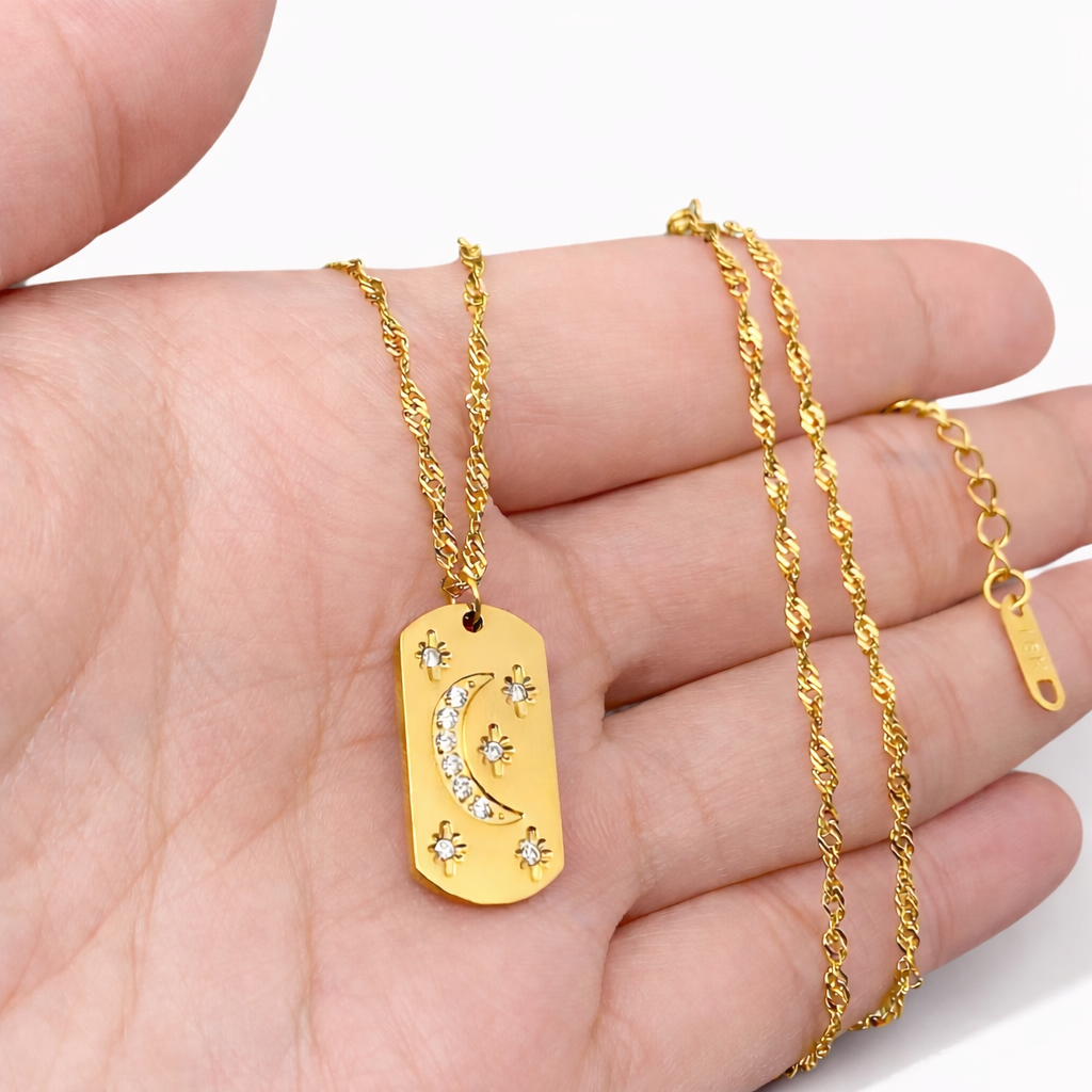 Celestial tarot pendant necklace with moon and star details